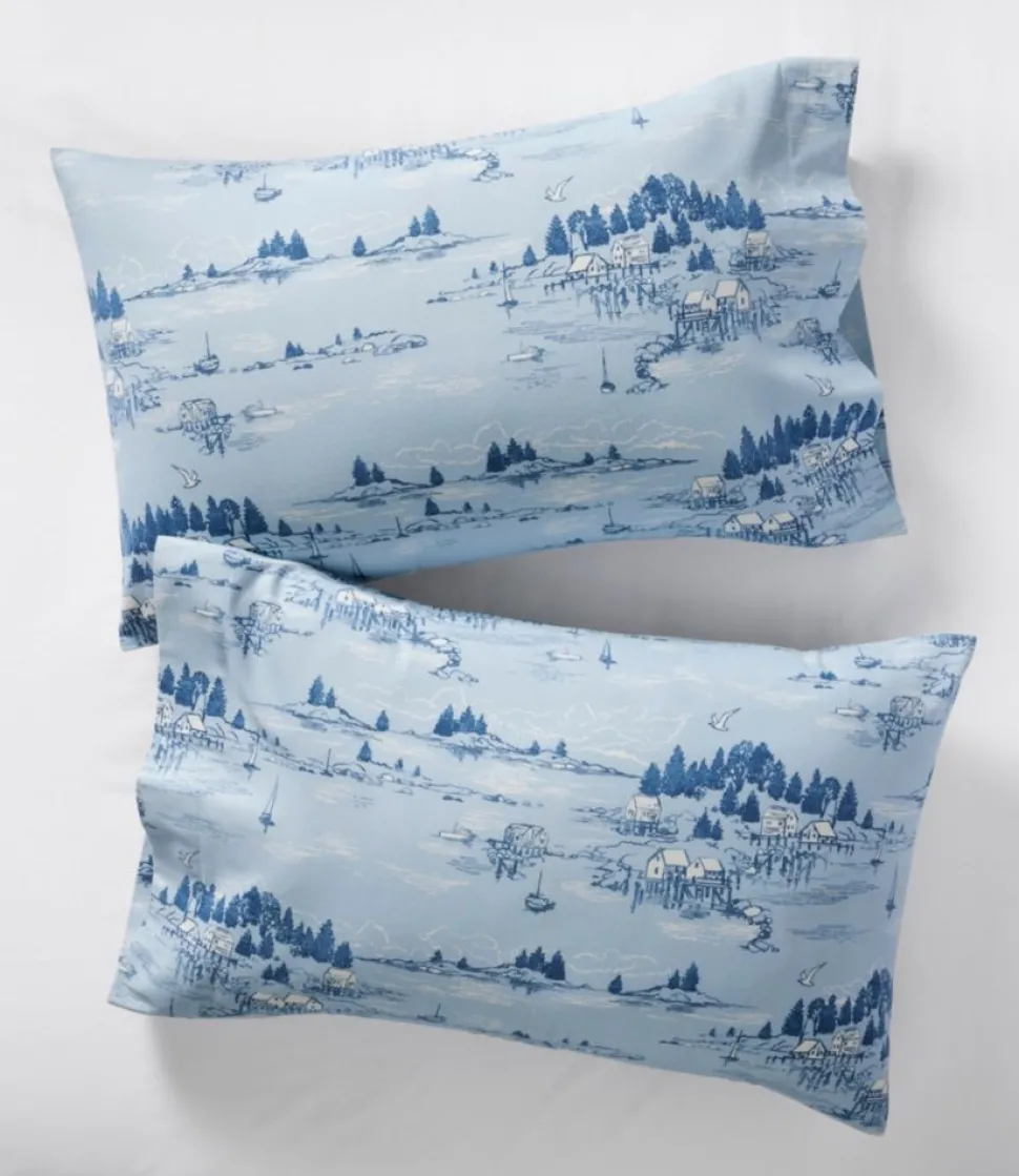 Hot L.L.Bean "Coastal Landscape Flannel Sheet Collection" SeasideBlue