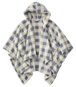 Cheap L.L.Bean "Cozy Sherpa Wearable Throw, Plaid" Cream/IndigoGray
