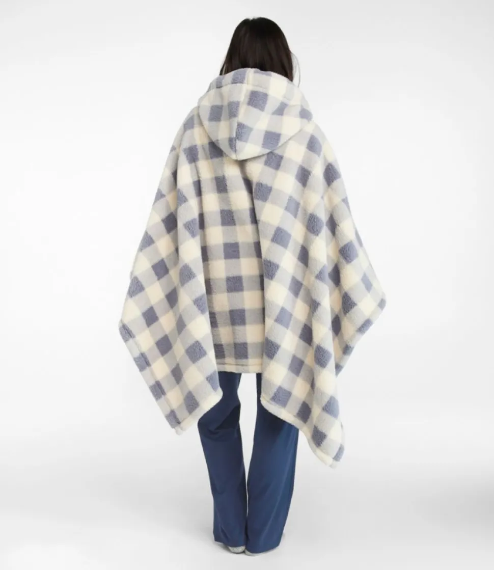 Cheap L.L.Bean "Cozy Sherpa Wearable Throw, Plaid" Cream/IndigoGray