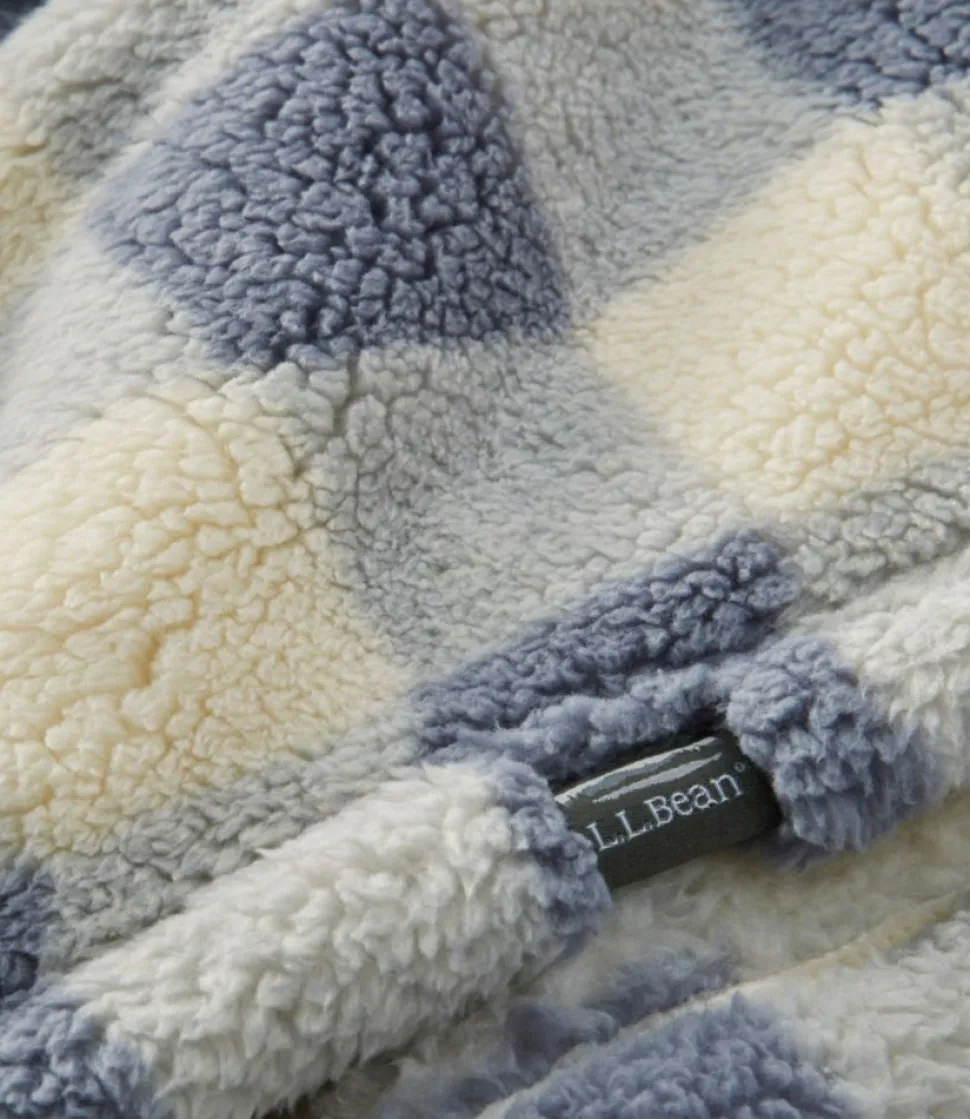 Cheap L.L.Bean "Cozy Sherpa Wearable Throw, Plaid" Cream/IndigoGray