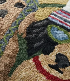 Clearance L.L.Bean "Indoor/Outdoor Hooked Pillow, Dogs Skiing" Multi