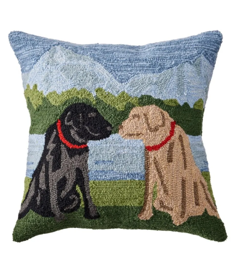 Online L.L.Bean "Indoor/Outdoor Hooked Pillow, Mountain Dogs" Multi