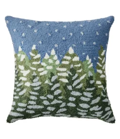 Store L.L.Bean "Indoor/Outdoor Hooked Pillow, Frosted Trees" Multi