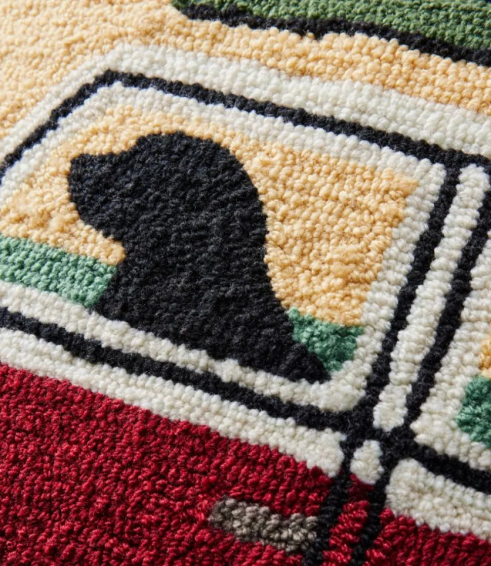 Discount L.L.Bean "Indoor/Outdoor Hooked Pillow, Camping Trip" Multi