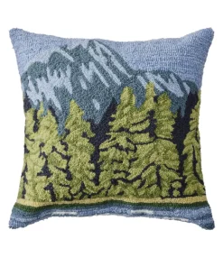 Best Sale L.L.Bean "Indoor/Outdoor Hooked Pillow, Lakeside Mountain Scene" Multi