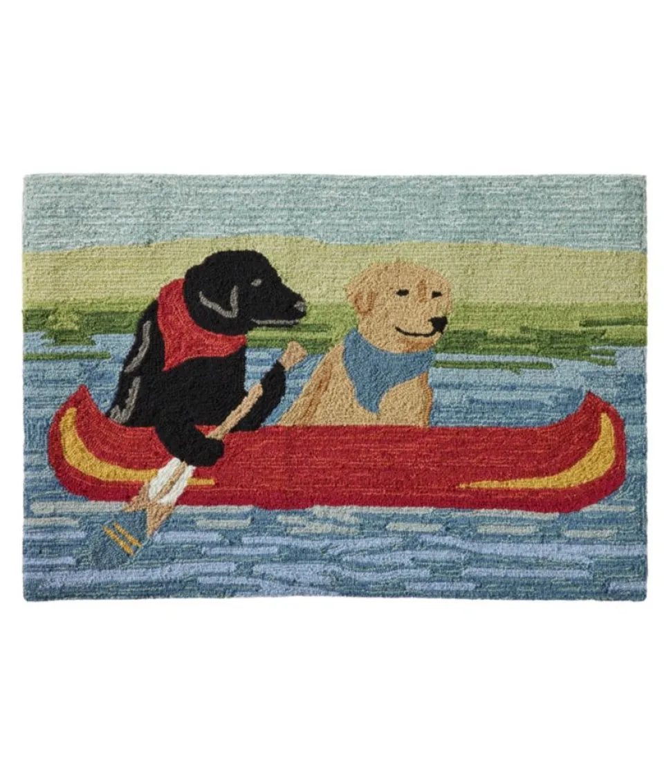 Hot L.L.Bean "Indoor/Outdoor Vacationland Rug, Dog Canoe" Multi