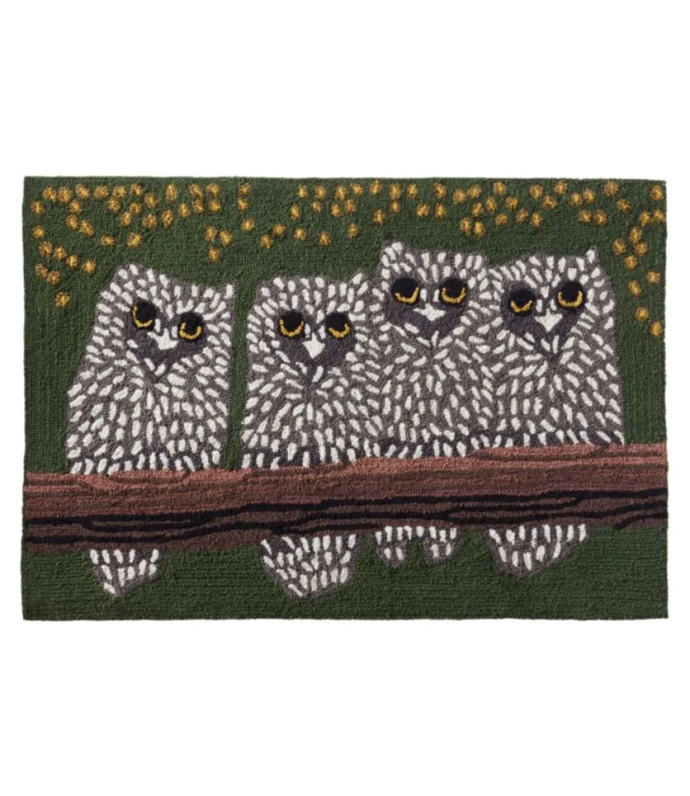 Discount L.L.Bean "Indoor/Outdoor Vacationland Rug, Owls" Multi