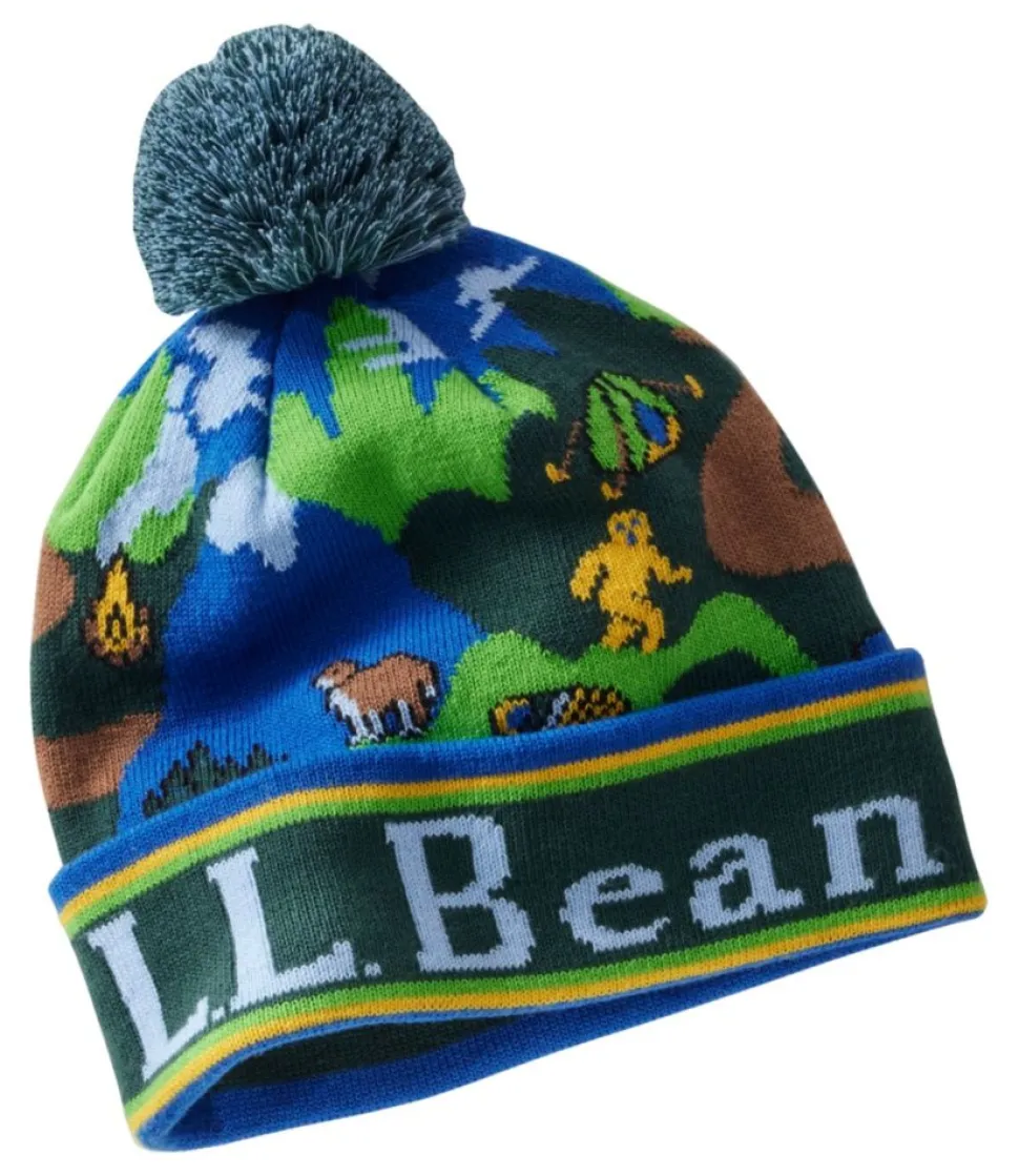Fashion L.L.Bean "Kids' Pom Hat, Landscape" DeepGreenLandscape