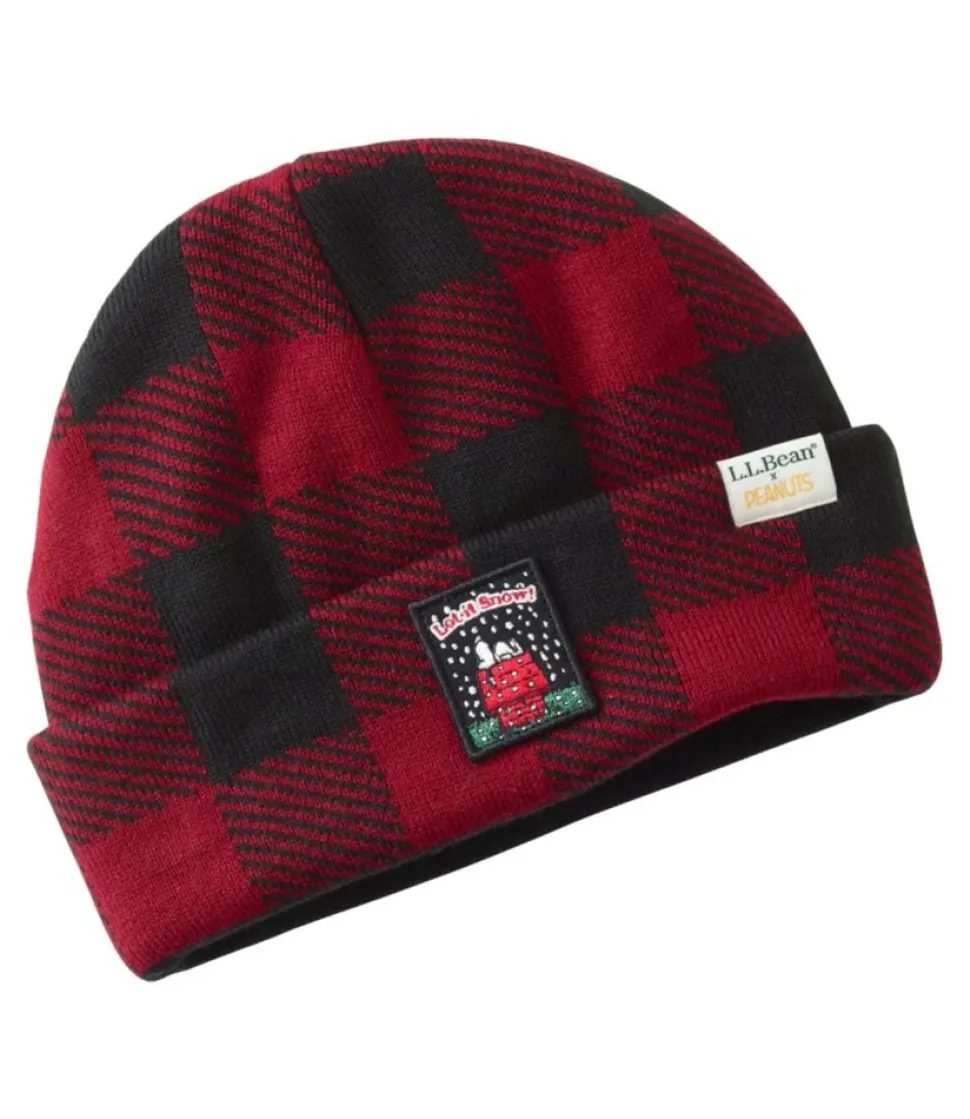 Hot L.L.Bean "Kids' X Peanuts Print Beanie" DeepRedBuffalo