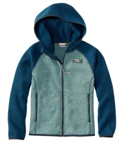 Cheap L.L.Bean "Kids' 's Sweater Fleece, Hooded Colorblock" DarkMarine/SoftSpruce