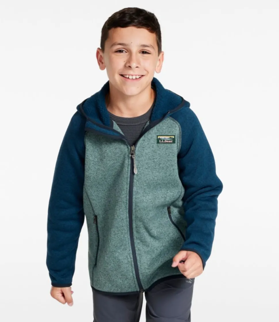 Cheap L.L.Bean "Kids' 's Sweater Fleece, Hooded Colorblock" DarkMarine/SoftSpruce