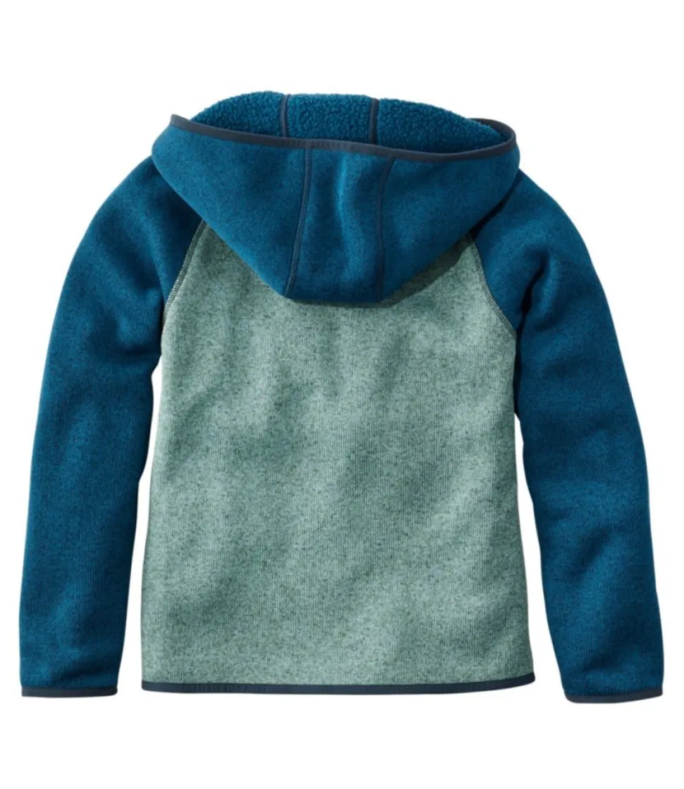 Cheap L.L.Bean "Kids' 's Sweater Fleece, Hooded Colorblock" DarkMarine/SoftSpruce