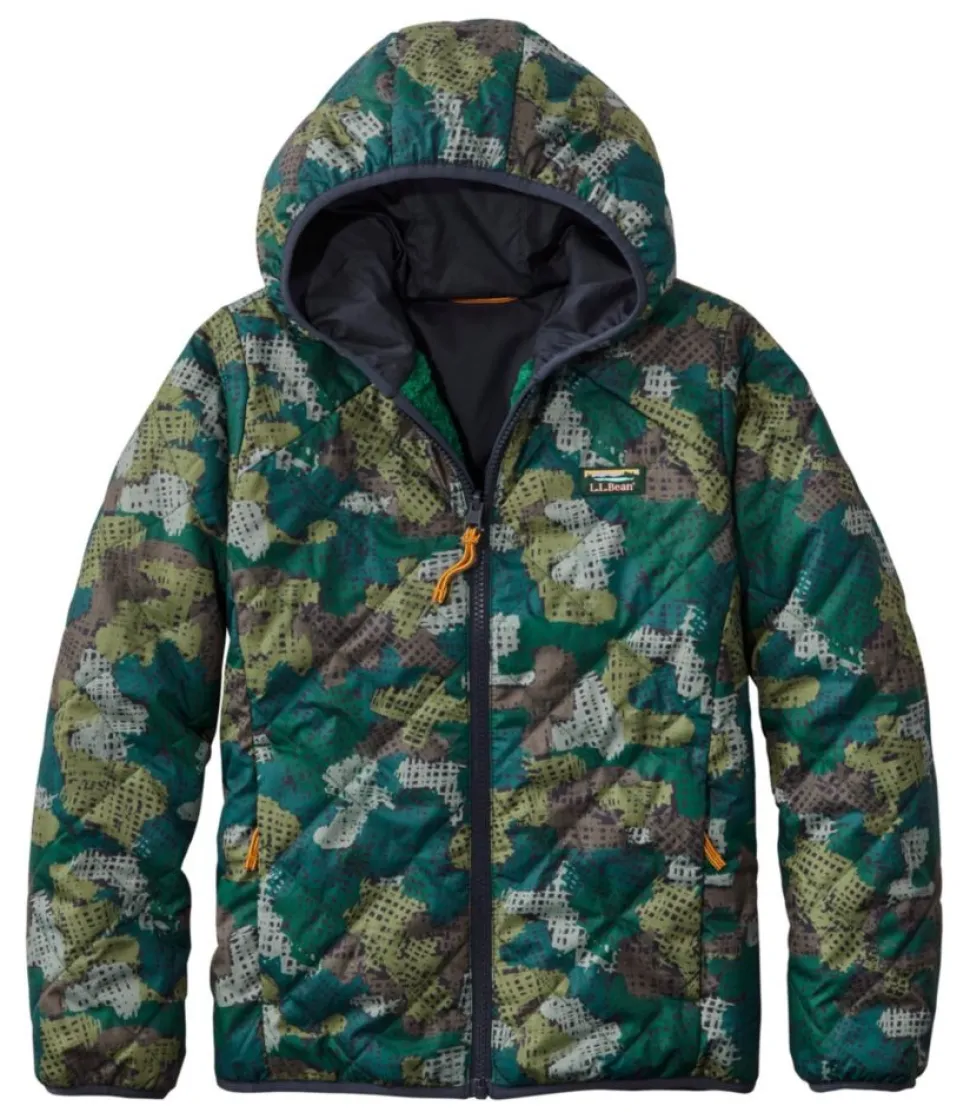 Outlet L.L.Bean "Kids' Mountain Bound Reversible Jacket, Printed" EmeraldSpruceCrossHatchCamo