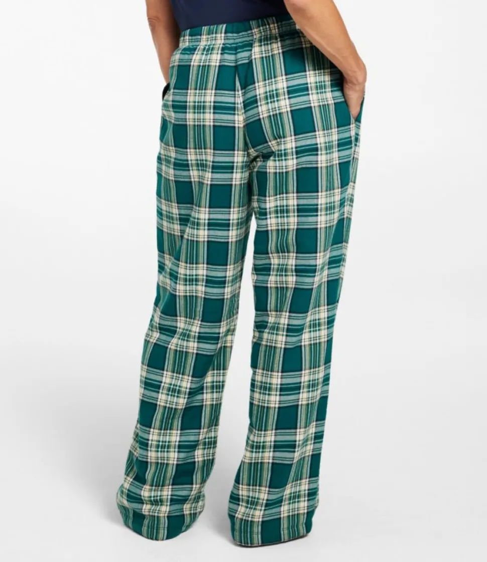 Cheap L.L.Bean " Flannel Sleep Pants, Plaid Fleece-Lined" DeepTealGreenPlaid