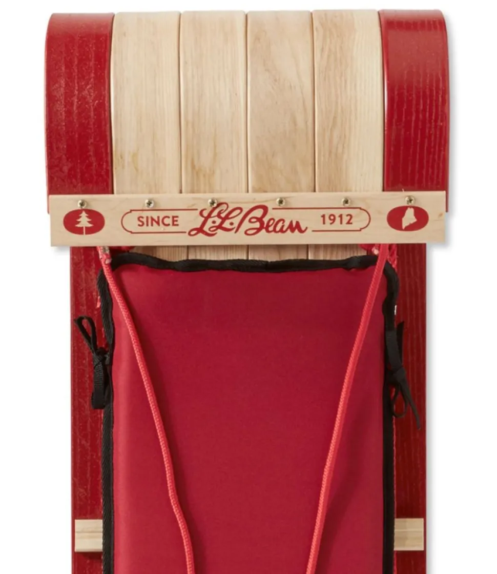 Hot L.L.Bean " Toboggan and Cushion Set, Small/Child's" Wood/Red/ScriptLogo