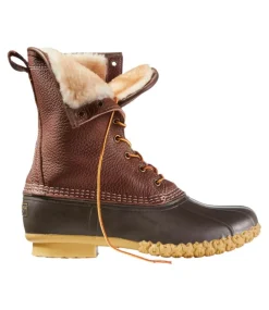 Fashion L.L.Bean "Men's Bean Boots, 10" Shearling-Lined Tumbled Leather" Maple/Brown