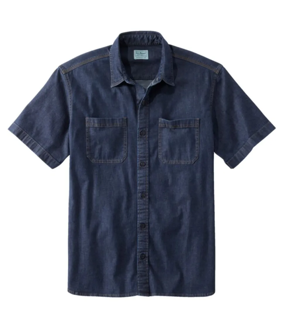 Cheap L.L.Bean "Men's BeanFlex® Denim Shirt, Short-Sleeve, Traditional Untucked Fit"