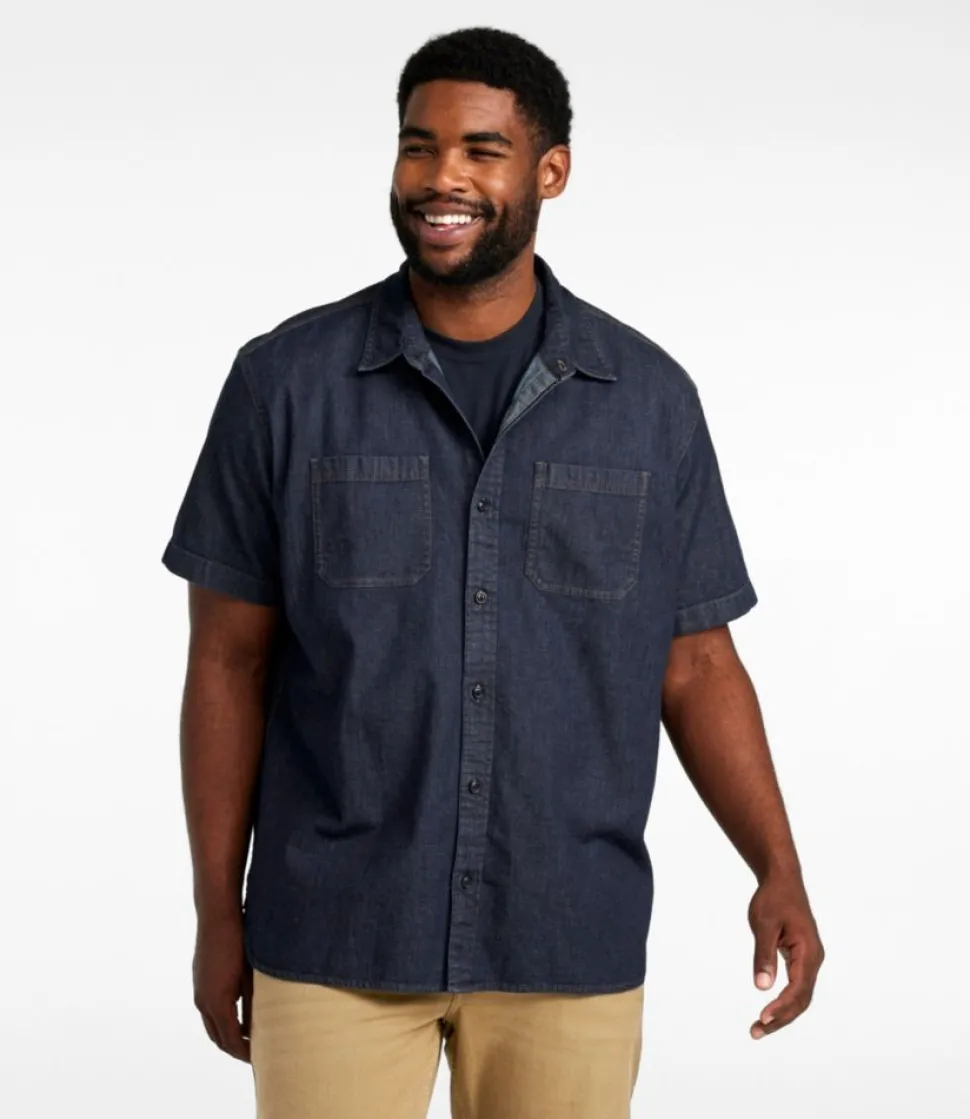 Cheap L.L.Bean "Men's BeanFlex® Denim Shirt, Short-Sleeve, Traditional Untucked Fit"