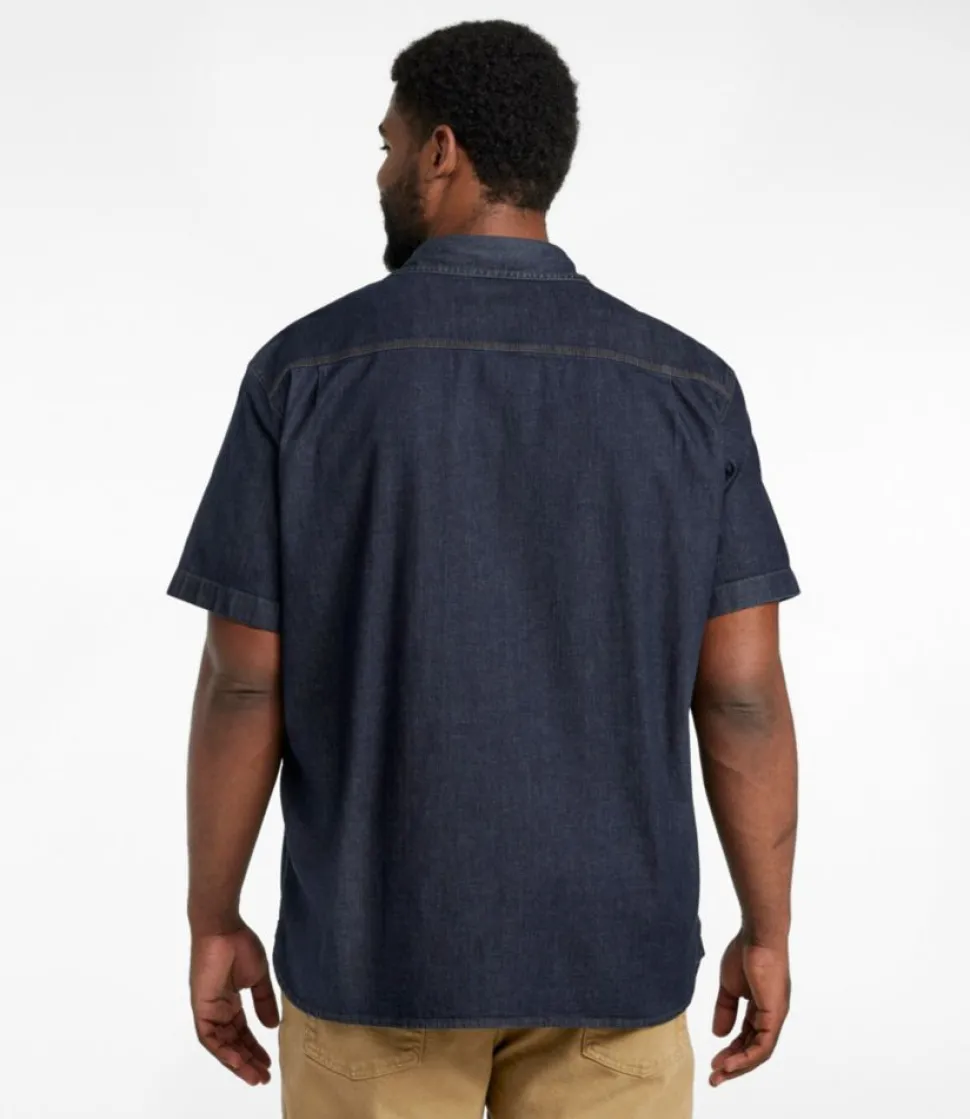 Cheap L.L.Bean "Men's BeanFlex® Denim Shirt, Short-Sleeve, Traditional Untucked Fit"
