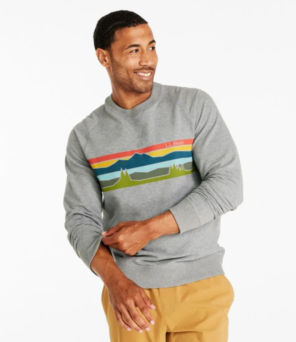 Best Sale L.L.Bean "Men's Bean's Comfort Camp Crewneck, Graphic" GrayHeather/Colorbars