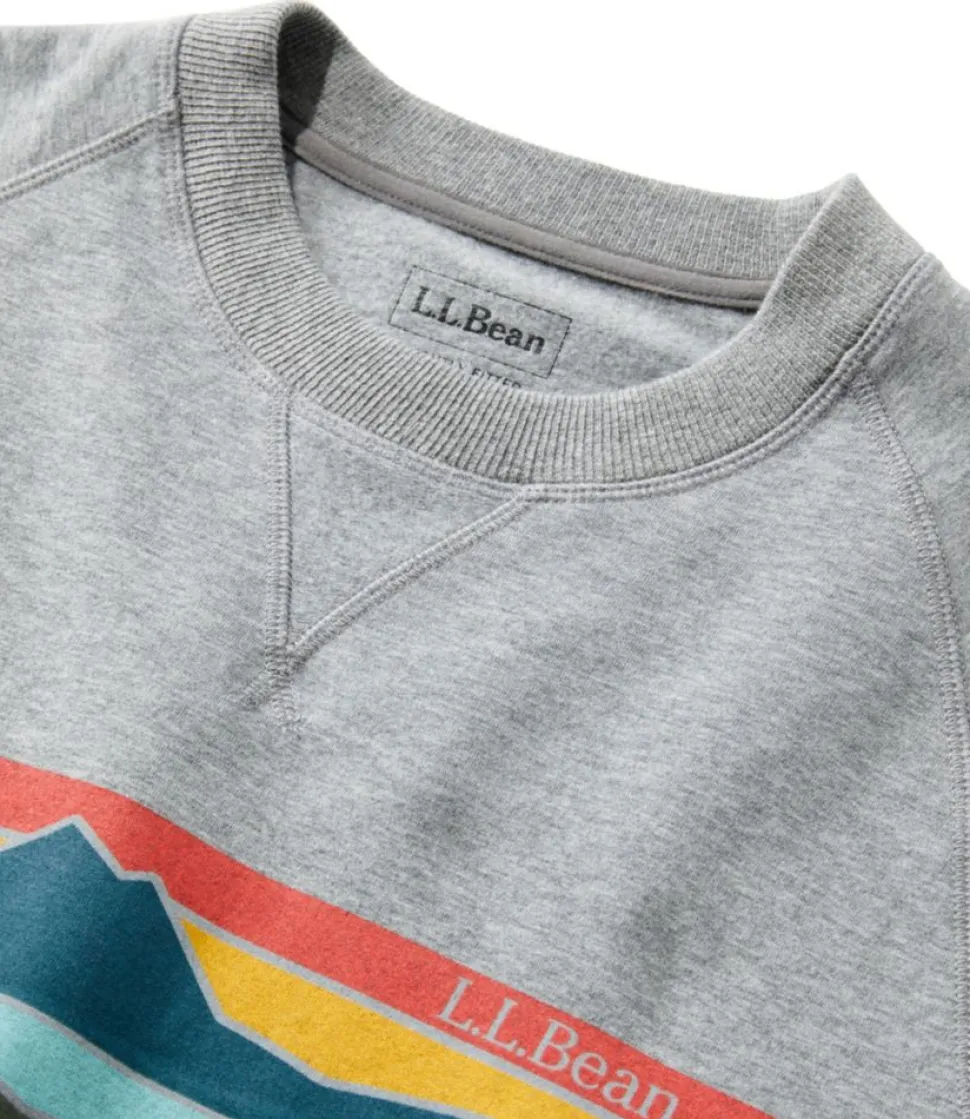 Best Sale L.L.Bean "Men's Bean's Comfort Camp Crewneck, Graphic" GrayHeather/Colorbars