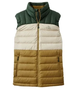 Discount L.L.Bean "Men's Bean's Down Vest, Colorblock" FatigueGreen/DeepBalsam