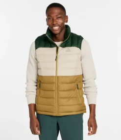 Discount L.L.Bean "Men's Bean's Down Vest, Colorblock" FatigueGreen/DeepBalsam