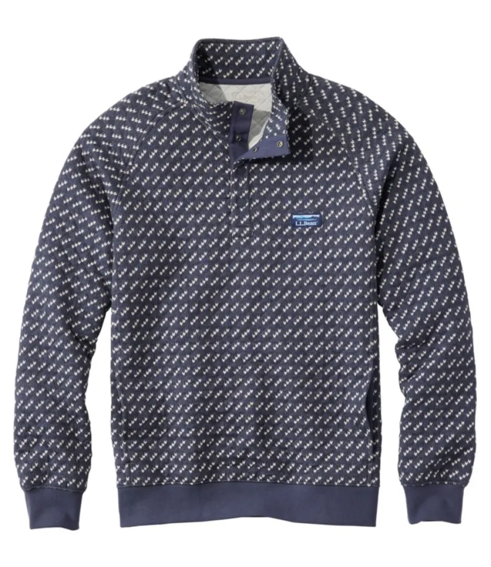 New L.L.Bean "Men's Bean's Quilted Sweatshirt, Mockneck, Print" ClassicNavyBirdseye