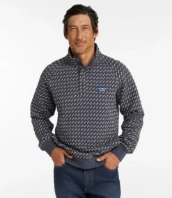 New L.L.Bean "Men's Bean's Quilted Sweatshirt, Mockneck, Print" ClassicNavyBirdseye