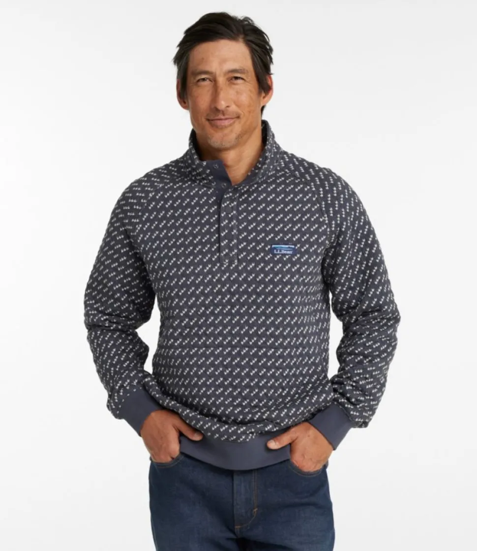 New L.L.Bean "Men's Bean's Quilted Sweatshirt, Mockneck, Print" ClassicNavyBirdseye