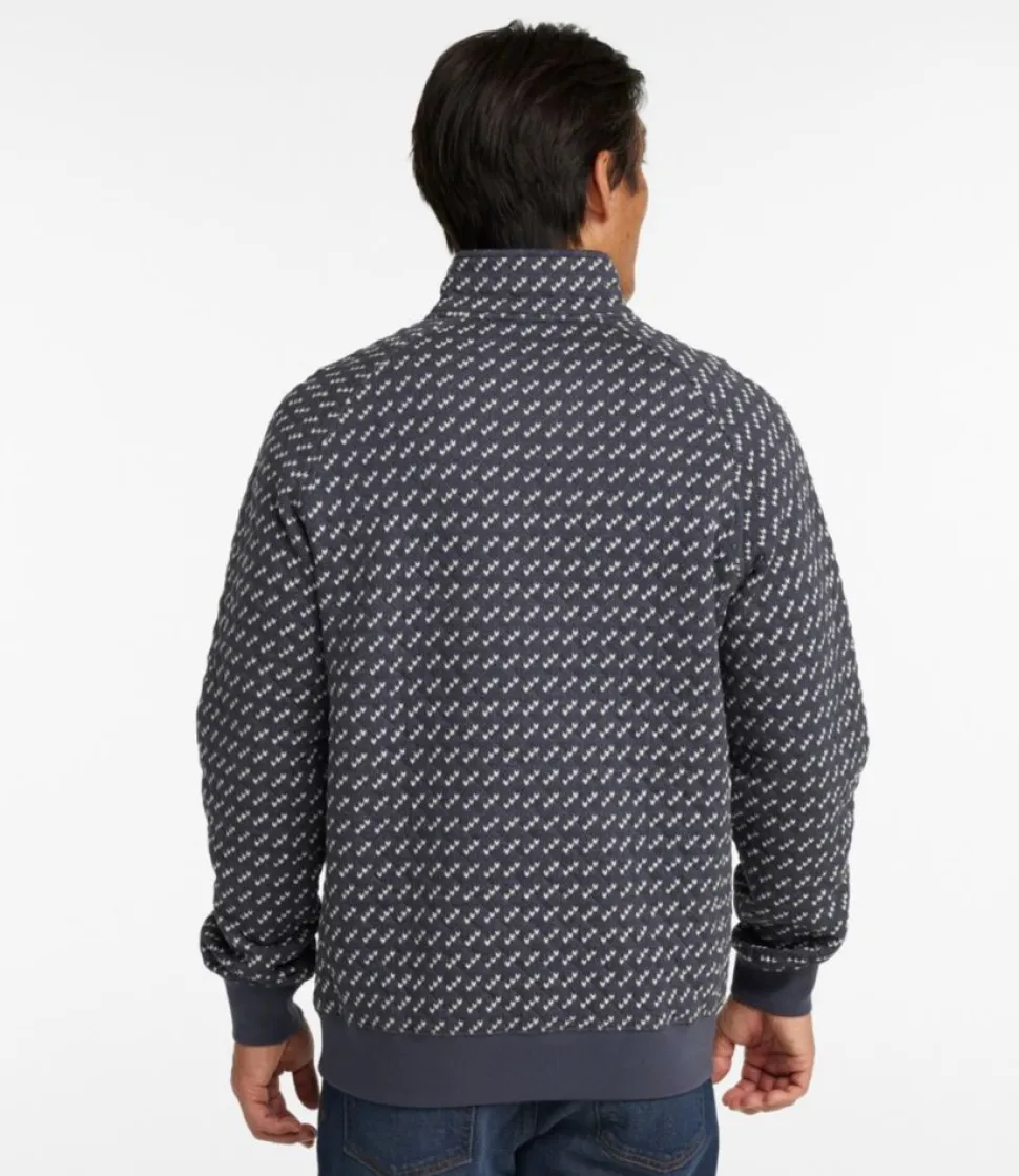 New L.L.Bean "Men's Bean's Quilted Sweatshirt, Mockneck, Print" ClassicNavyBirdseye