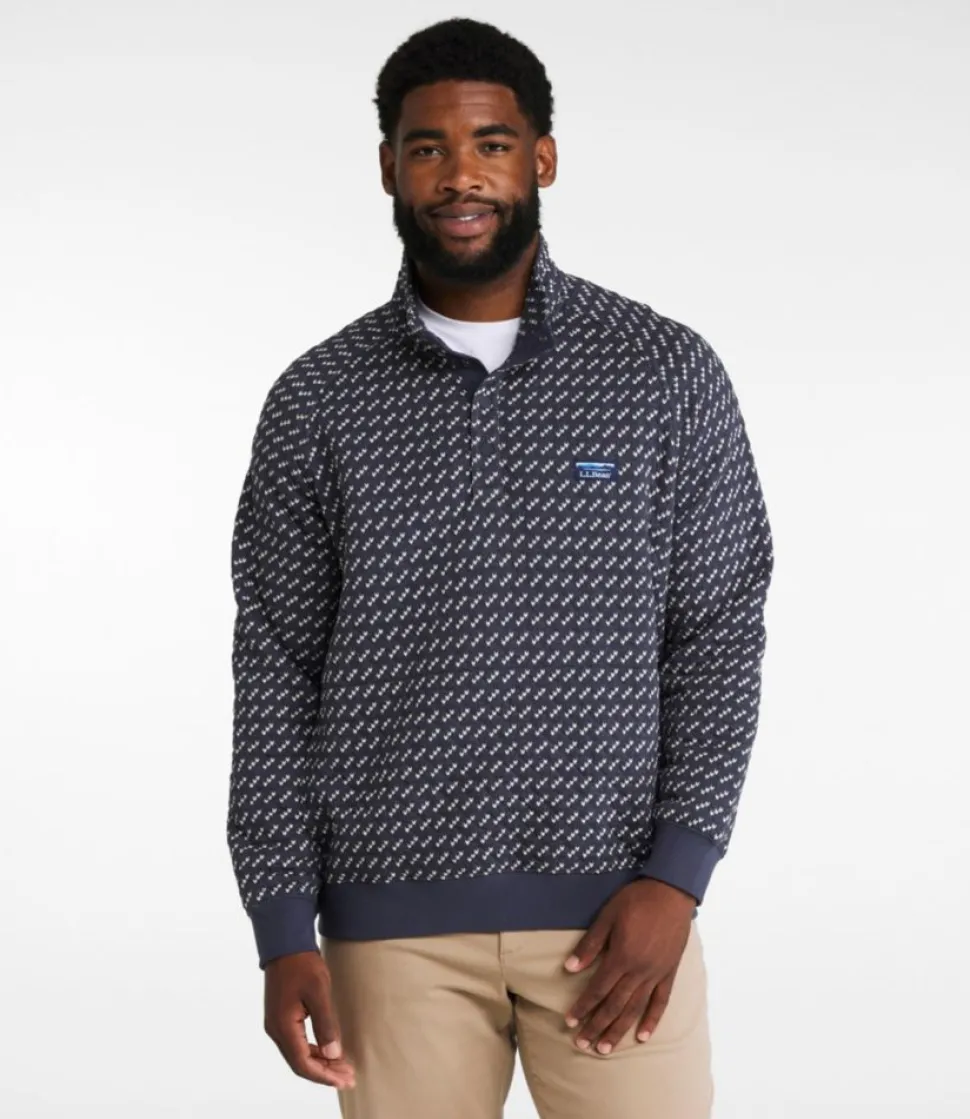New L.L.Bean "Men's Bean's Quilted Sweatshirt, Mockneck, Print" ClassicNavyBirdseye