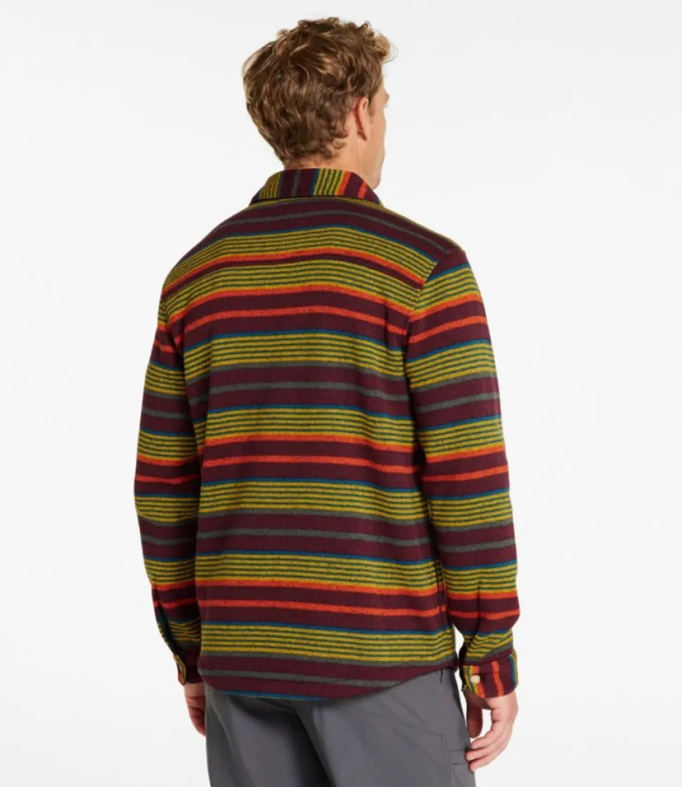 Discount L.L.Bean "Men's Bean's Sweater Fleece Shirt Jac, Print" BurgundyBrownStripe