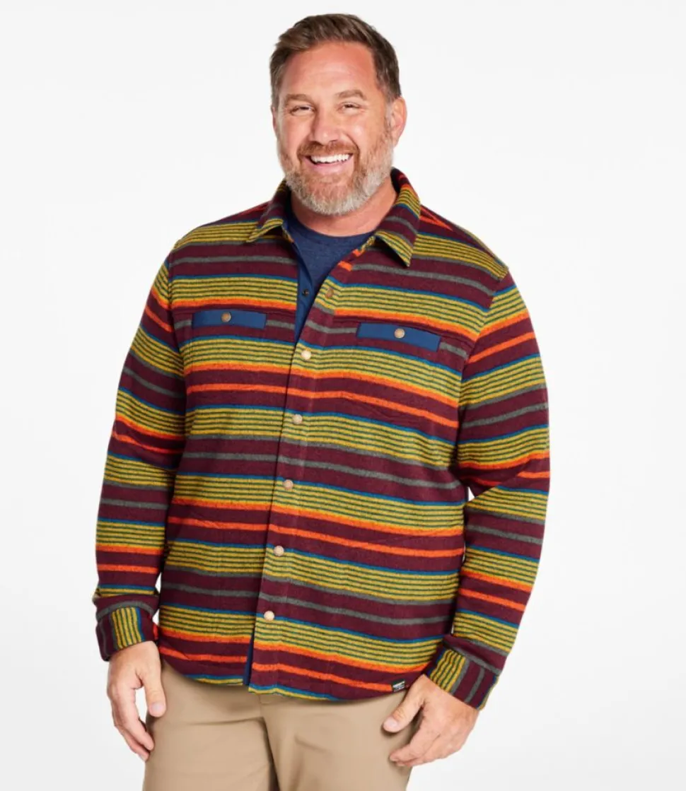 Discount L.L.Bean "Men's Bean's Sweater Fleece Shirt Jac, Print" BurgundyBrownStripe