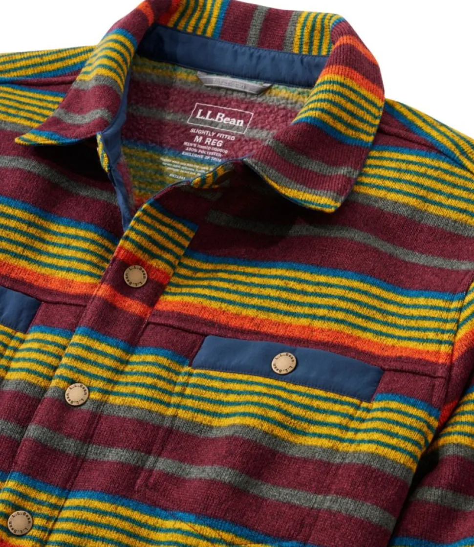 Discount L.L.Bean "Men's Bean's Sweater Fleece Shirt Jac, Print" BurgundyBrownStripe