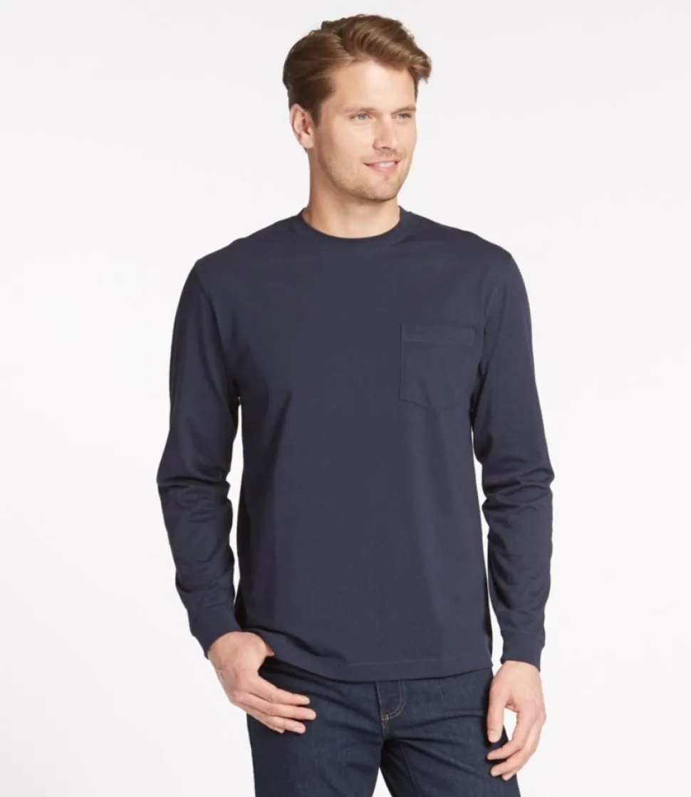 Sale L.L.Bean "Men's Carefree Unshrinkable Tee with Pocket, Traditional Fit, Long-Sleeve"