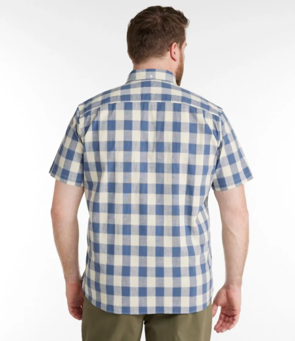 Sale L.L.Bean "Men's Comfort Stretch Chambray Shirt, Traditional Untucked Fit, Short-Sleeve, Plaid"