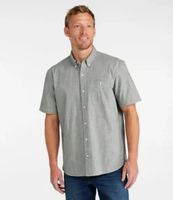 Discount L.L.Bean "Men's Comfort Stretch Chambray Shirt, Traditional Untucked Fit, Short-Sleeve, Stripe" ClassicNavy