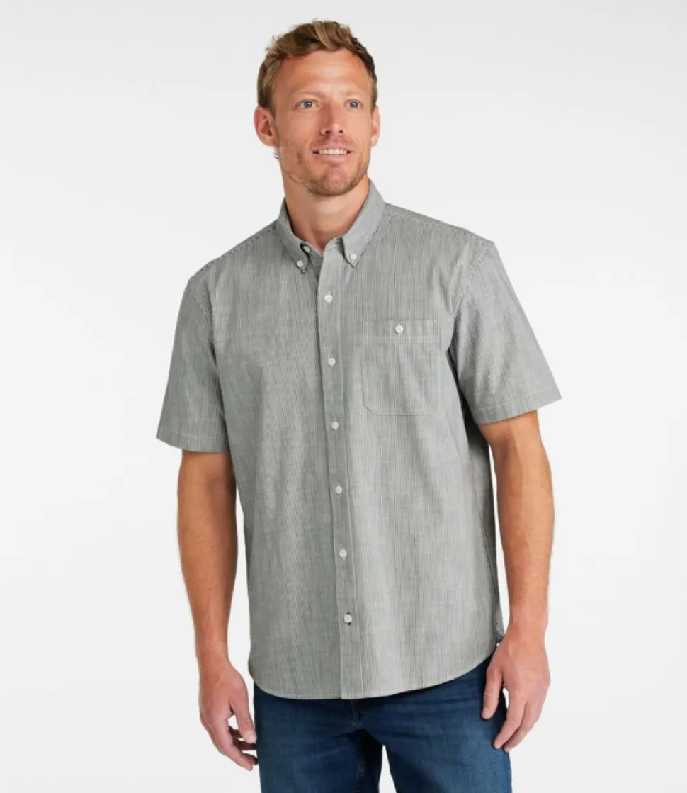 Discount L.L.Bean "Men's Comfort Stretch Chambray Shirt, Traditional Untucked Fit, Short-Sleeve, Stripe" ClassicNavy