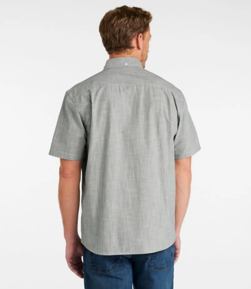 Discount L.L.Bean "Men's Comfort Stretch Chambray Shirt, Traditional Untucked Fit, Short-Sleeve, Stripe" ClassicNavy