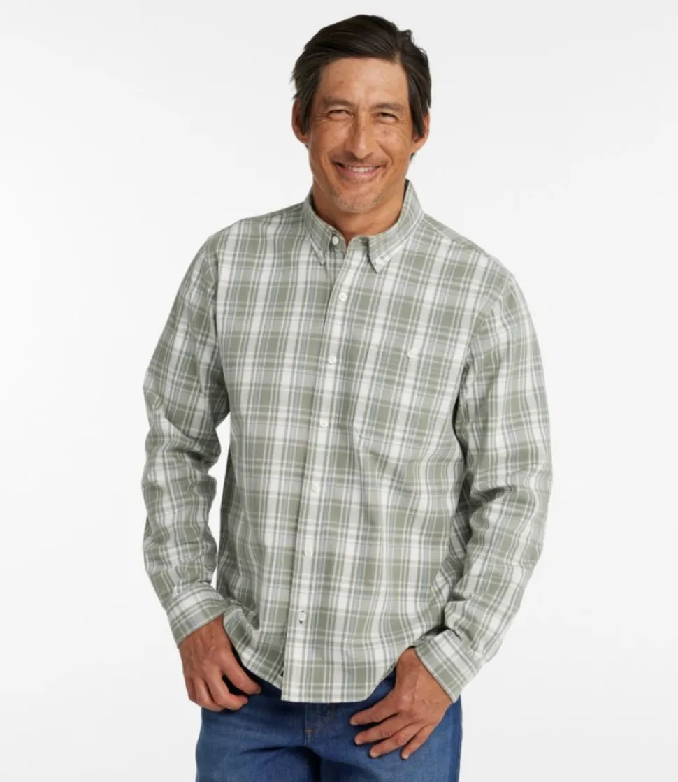 Best L.L.Bean "Men's Comfort Stretch Chambray Shirt, Long-Sleeve, Slightly Fitted Untucked Fit, Plaid"