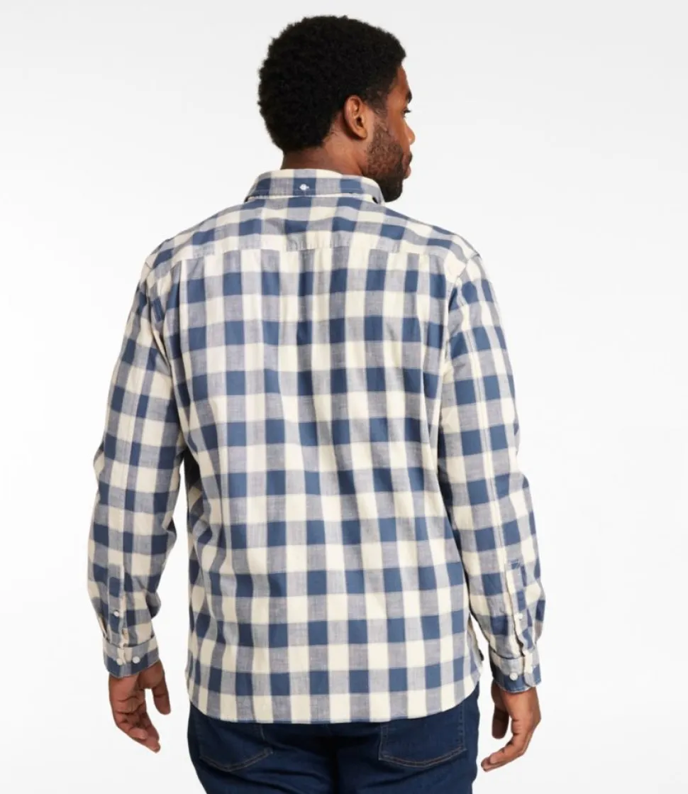 Best L.L.Bean "Men's Comfort Stretch Chambray Shirt, Long-Sleeve, Slightly Fitted Untucked Fit, Plaid"