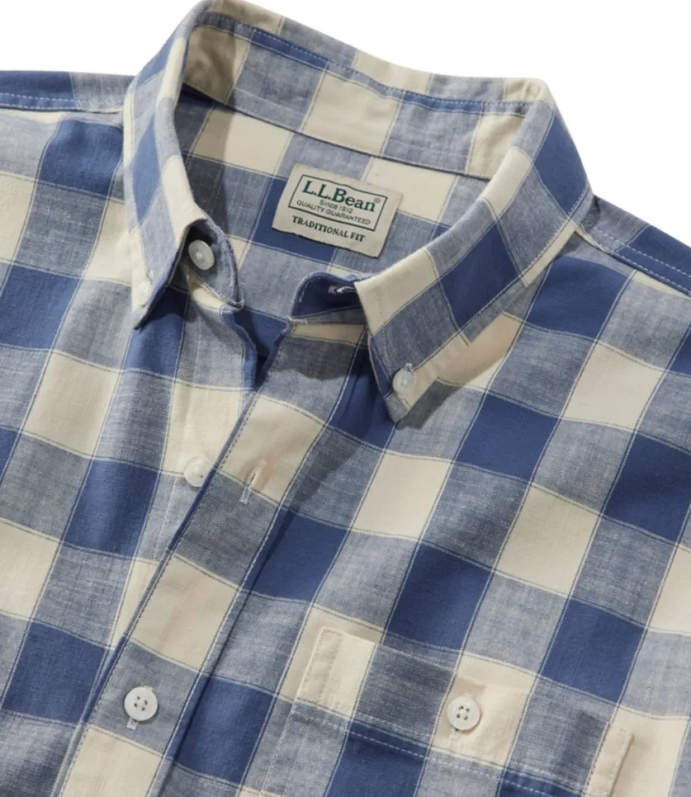 Best L.L.Bean "Men's Comfort Stretch Chambray Shirt, Long-Sleeve, Slightly Fitted Untucked Fit, Plaid"