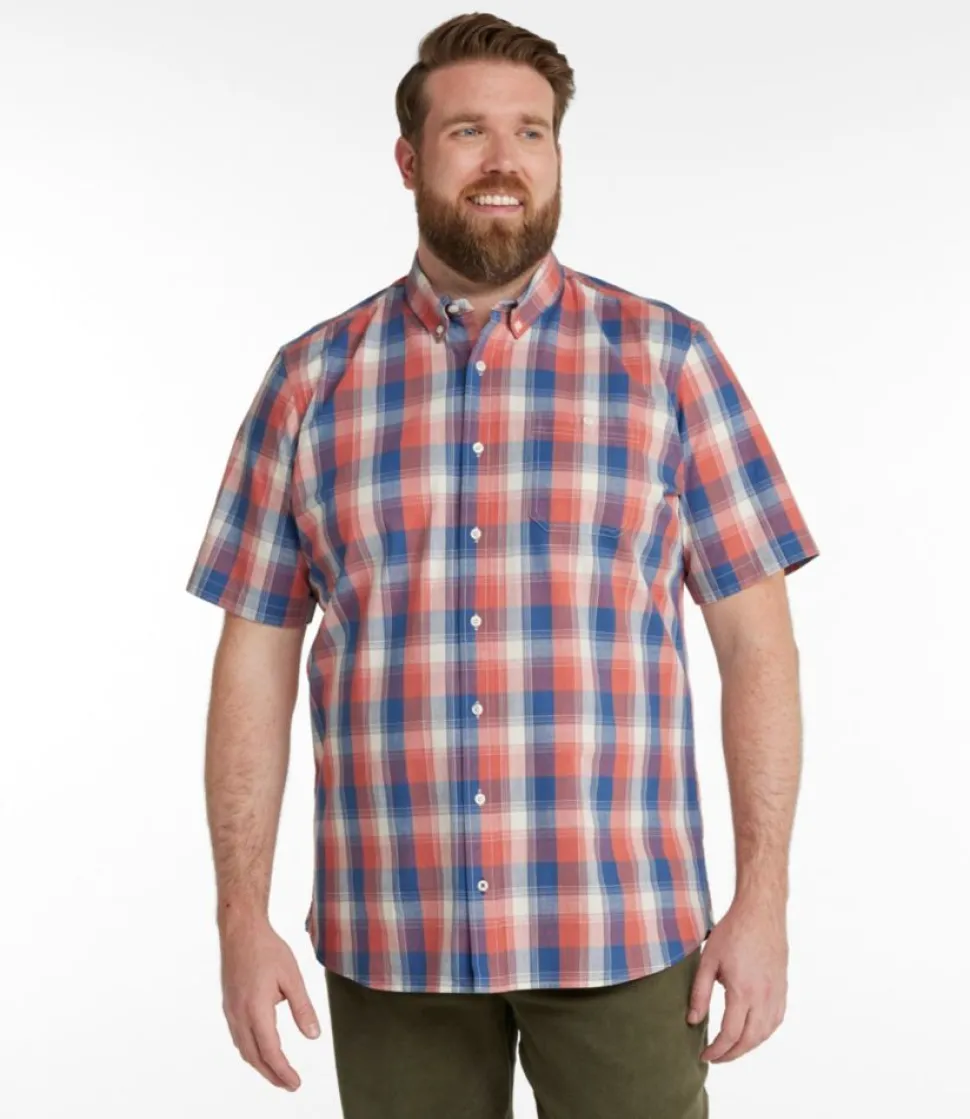 Best Sale L.L.Bean "Men's Comfort Stretch Chambray Shirt, Slightly Fitted Untucked Fit, Short-Sleeve, Plaid"