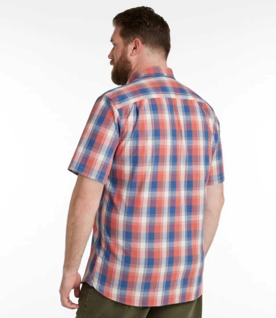 Best Sale L.L.Bean "Men's Comfort Stretch Chambray Shirt, Slightly Fitted Untucked Fit, Short-Sleeve, Plaid"