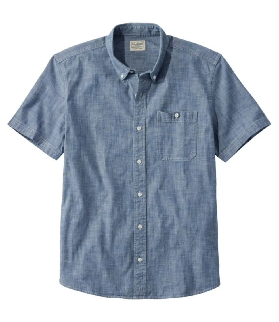 Best Sale L.L.Bean "Men's Comfort Stretch Chambray Shirt, Slightly Fitted Untucked Fit, Short-Sleeve"
