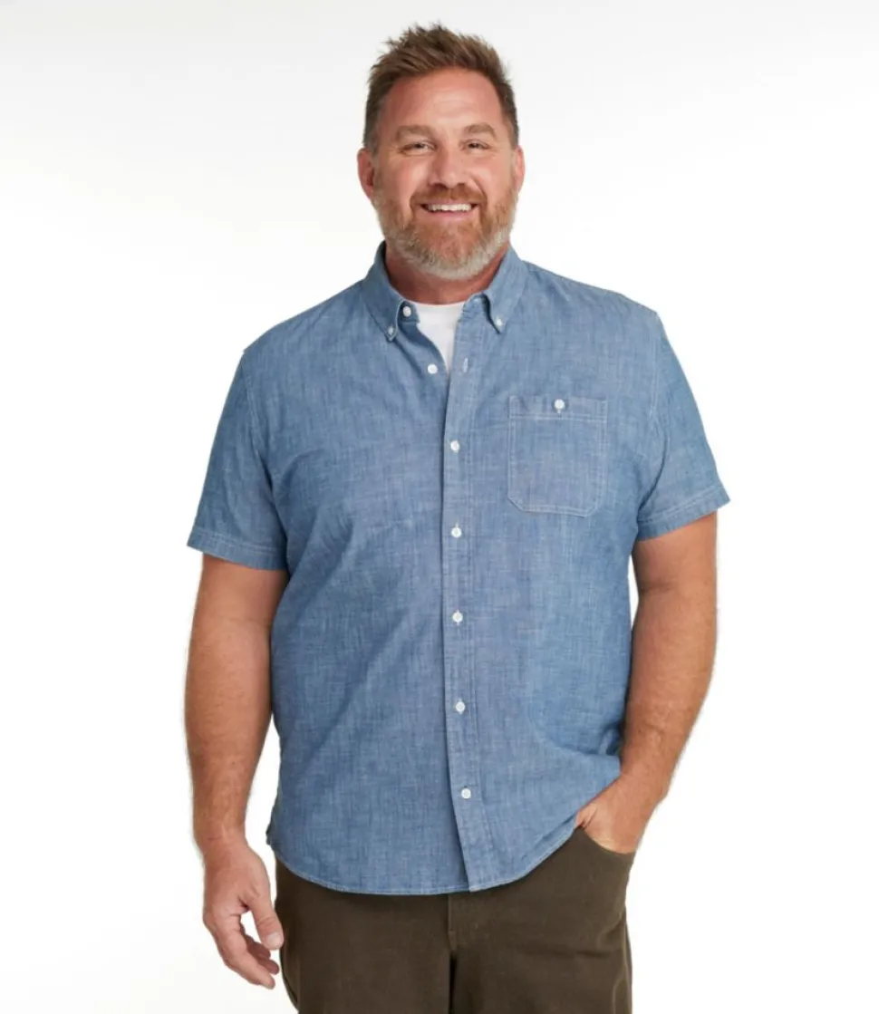 Best Sale L.L.Bean "Men's Comfort Stretch Chambray Shirt, Slightly Fitted Untucked Fit, Short-Sleeve"