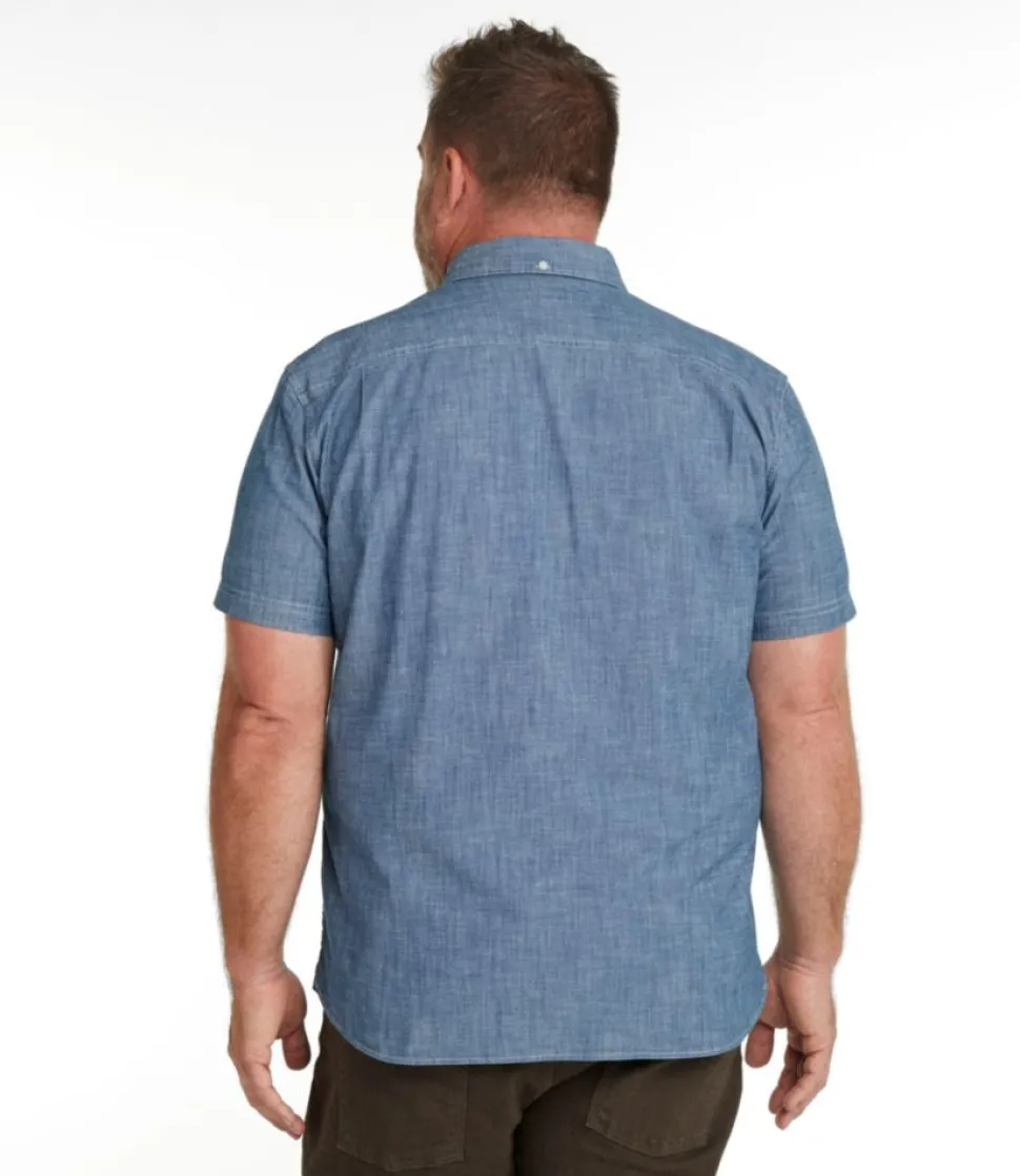 Best Sale L.L.Bean "Men's Comfort Stretch Chambray Shirt, Slightly Fitted Untucked Fit, Short-Sleeve"