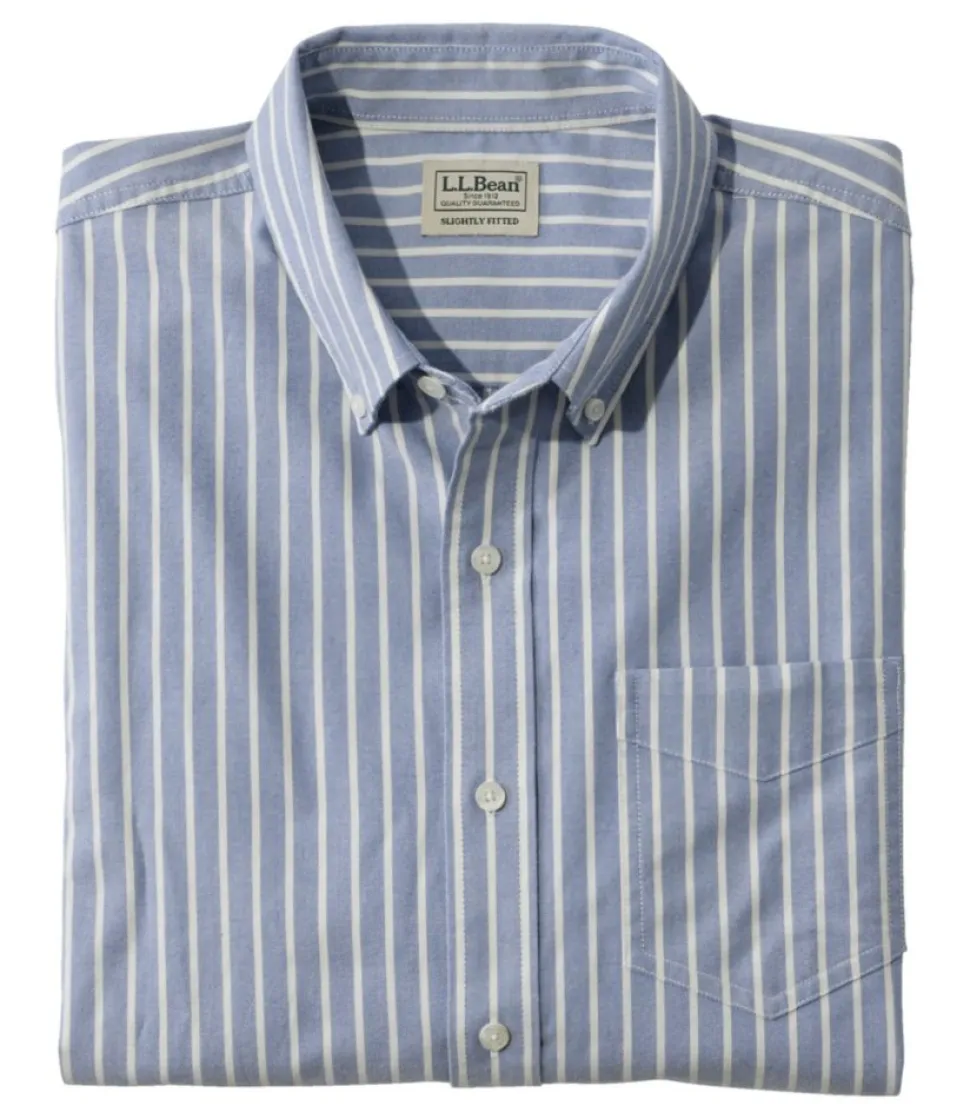 Online L.L.Bean "Men's Comfort Stretch Oxford Shirt, Slightly Fitted Untucked Fit, Stripe" BrightBlue