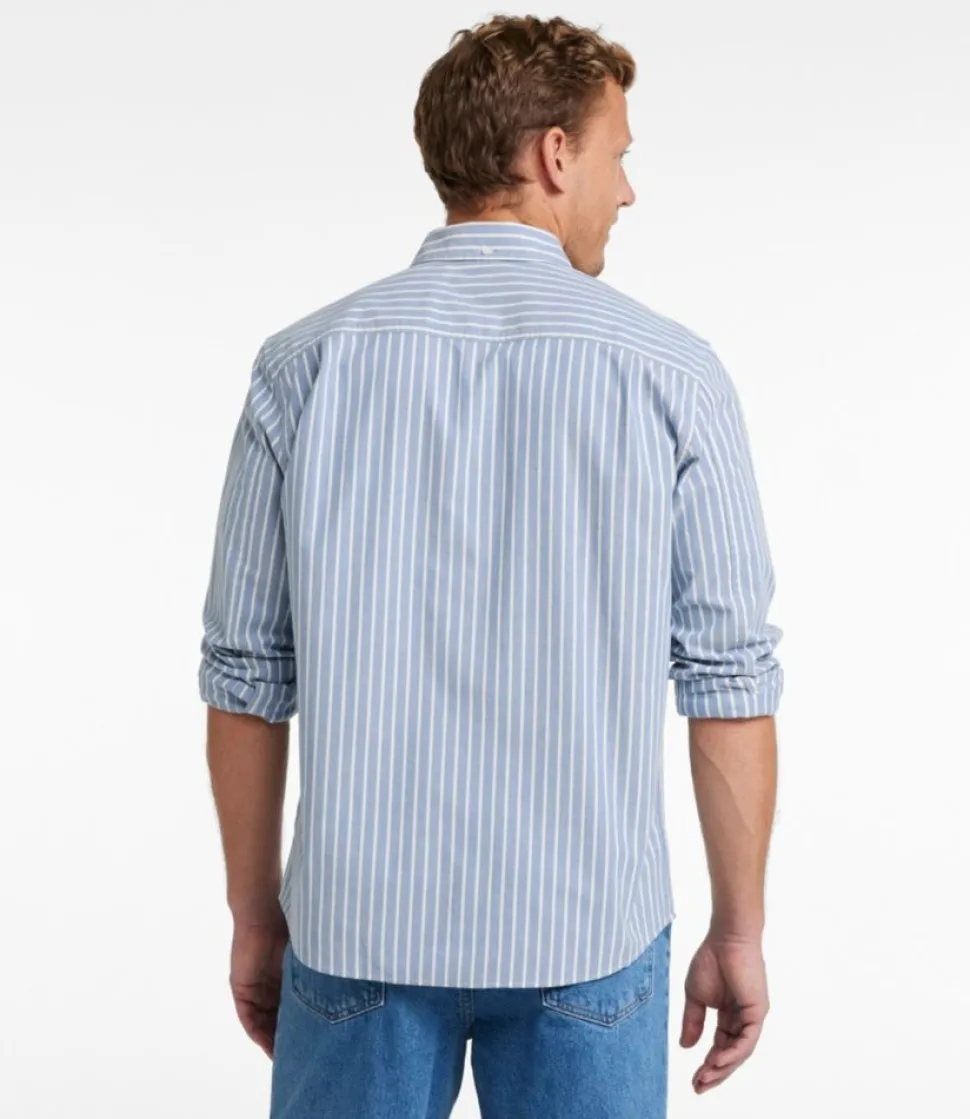Online L.L.Bean "Men's Comfort Stretch Oxford Shirt, Slightly Fitted Untucked Fit, Stripe" BrightBlue